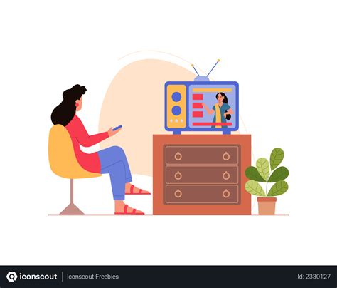 Free Indian Woman Watching News On Tv Illustration Download In Png