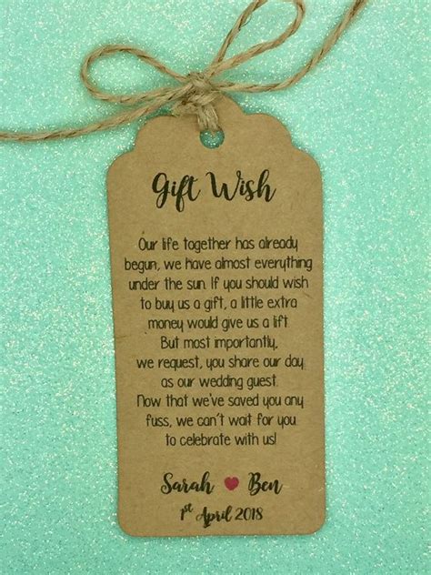 Personalised Wedding Gift Wish Money Request Poem By Greenfoxytags