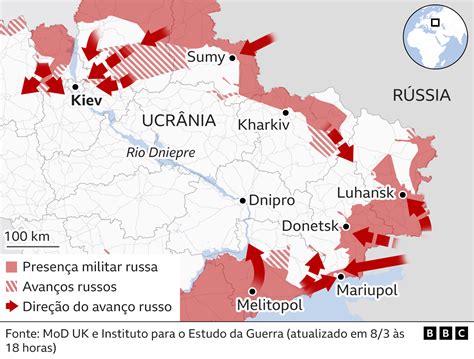 Os mapas que mostram avanço da Rússia no território da Ucrânia BBC