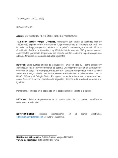 Derecho De Peticion Pdf