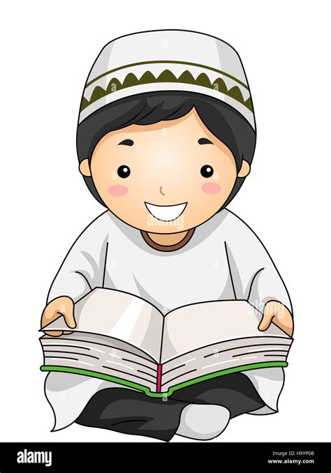Illustration Of A Little Muslim Boy Reading The Quran Stock Photo Alamy