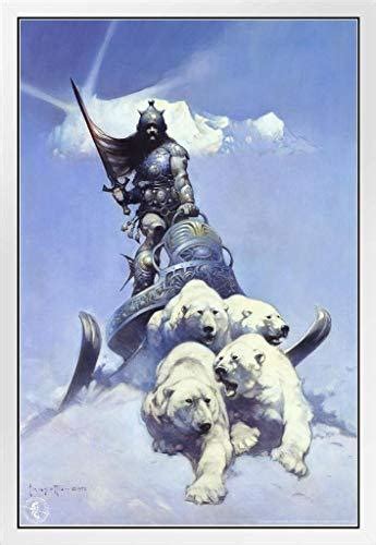 Silver Warrior By Frank Frazetta White Wood Framed Poster 14x20 Rings
