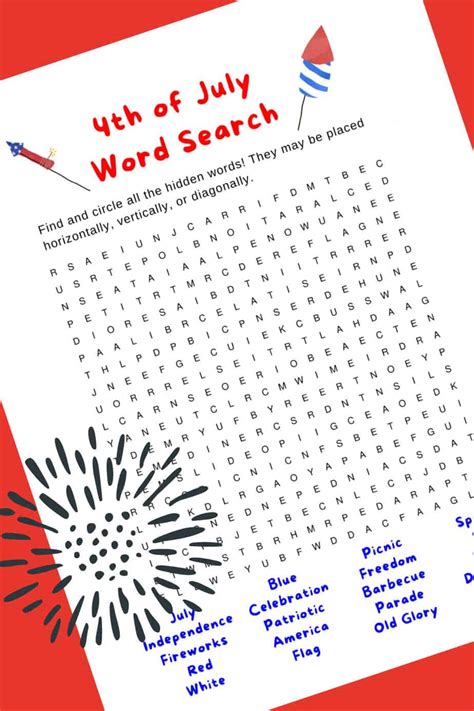 4th Of July Word Search Puzzle Printable