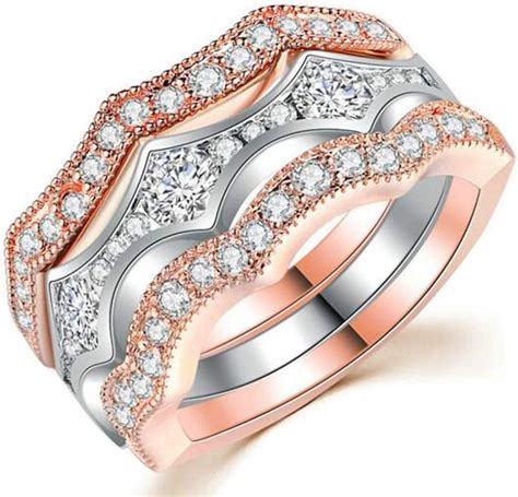 Sdt Jewelry Silver Rose Gold Two Tone Stacking Wedding Band
