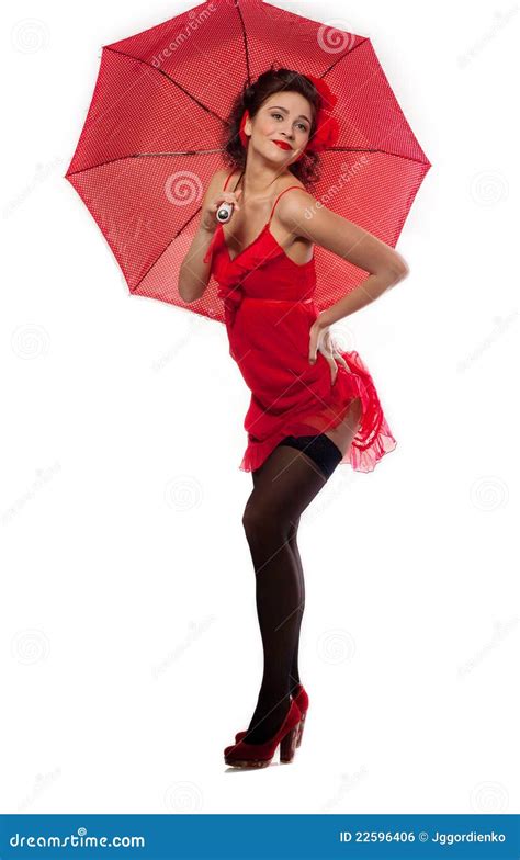Beautiful Girl Pin Up Style With Umbrella Royalty Free Stock Image
