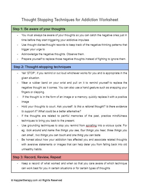Thought Stopping Techniques For Addiction Worksheet Happiertherapy