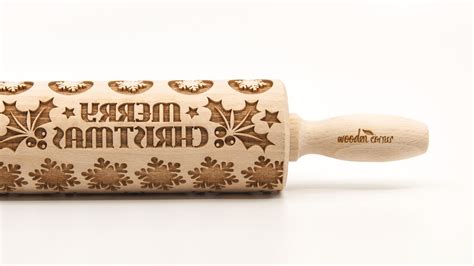 No R229 Merry Christmas 3 Embossing Rolling Pin Engraved Rolling