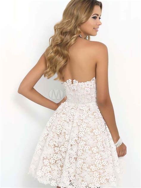 white lace dress women s strapless sweetheart neckline pleated fit flare dress
