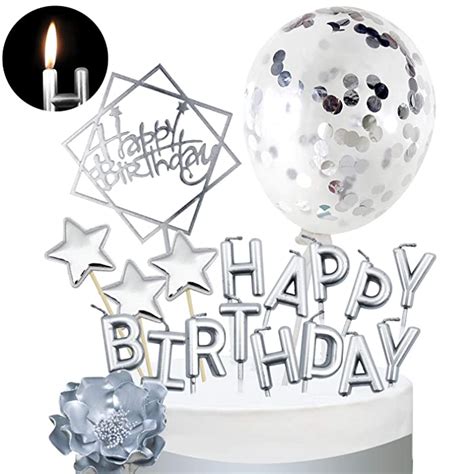 Buy Movinpe Slivery Cake Topper Decoration With Sliver Happy Birthday Candles Happy Birthday