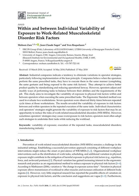 PDF Within And Between Individual Variability Of Exposure To Work
