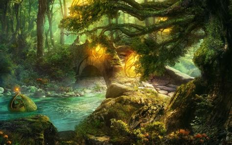 Greenriver Fantasy Landscape Fantasy Forest Landscape Wallpaper