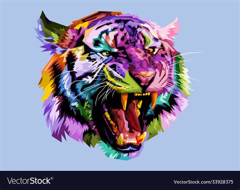 Colorful Angry Tiger On Pop Art Style Royalty Free Vector