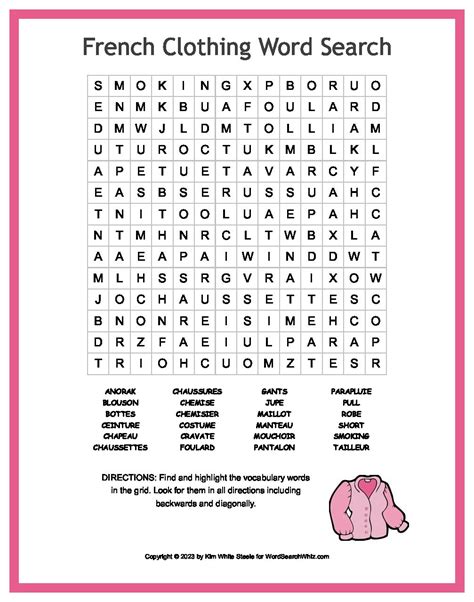 French Clothing Word Search