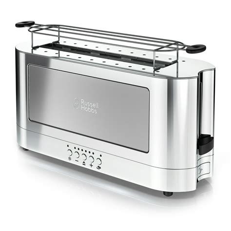 Russell Hobbs 2 Slice Glass Accent Long Toaster Silver Trl9300gyr