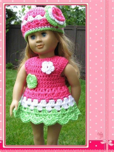 Free printable crochet patterns for 18 inch dolls; Pattern in PDF crocheted doll clothes dress for American ...