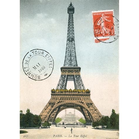 Eiffel Tower Paris France Postcard Vintage Style Poster Decorative