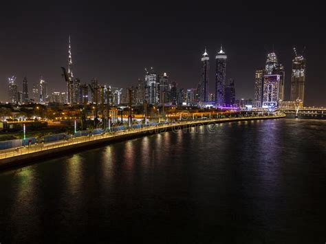 Skyline Of Dubai At Night Editorial Photography Image Of River 188149797