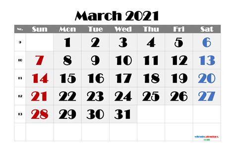 Printable March 2021 Calendar Template M21broadway3