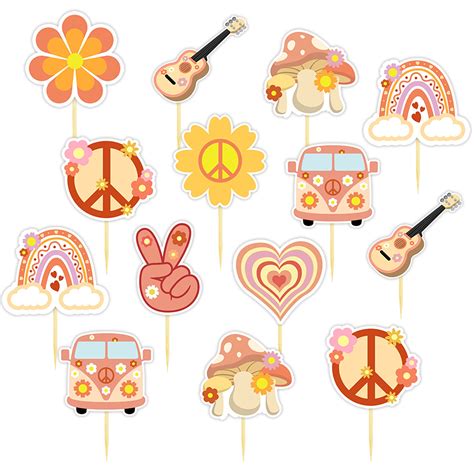 Buy 36 Pcs Two Groovy Boho Cupcake Toppers Hippie Retro Party