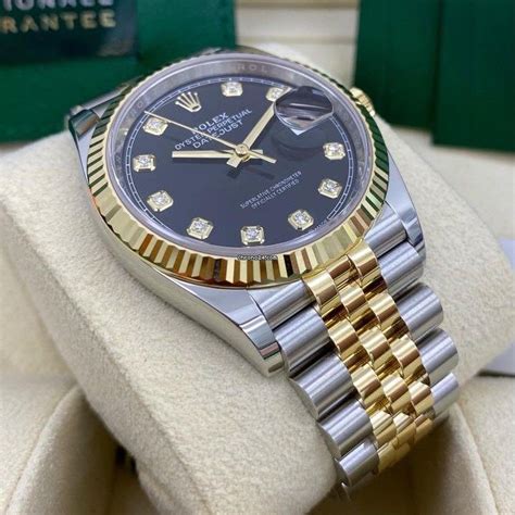 Rolex Datejust 36mm Black Diamond Dial Fluted Bezel Two Tone For