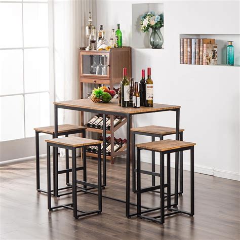 Zimtown 5 Piece Dining Table Set Bar Pub Table Set Industrial Style