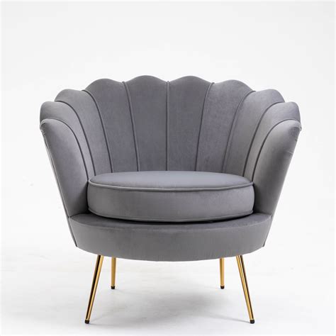 Accent Chairs For Living Room Upholstered Velvet Accent Chair With Metal Legs Modern Scalloped