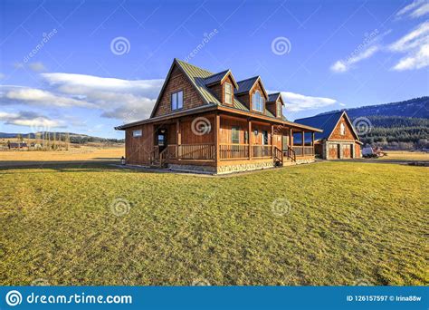 Nice Wooden Ranch Home With Beautiful Landscape In The Countryside