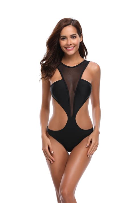 Urhomepro New One Piece Swimsuits 2019 Women Sexy See Through Mesh Bathing Suit High Waisted