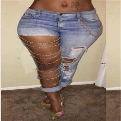 2017 women sexy big hole straight jeans female high waist ripped hole knee beggar denim mesh