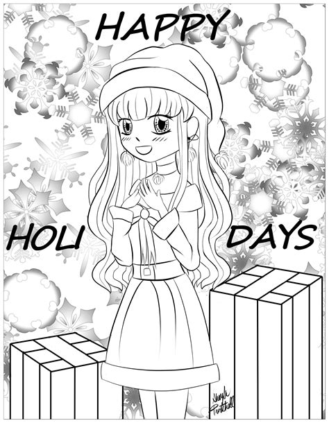 Christmas Girl Manga Style Christmas Adult Coloring Pages