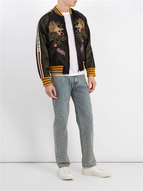 Gucci Satin Dragon Embroidered Bomber Jacket In Black For Men Lyst