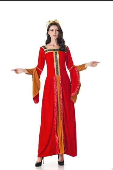 Adult Women Red Medieval Princess Costumes Carnival Party Elegant Renaissance Queen Cosplay Long