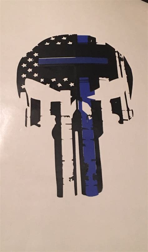 Thin Blue Line Punisher Skull Decal Blue Lives Matter Decal Etsy
