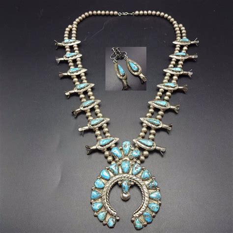 Vintage Navajo Cast Sterling Silver Squash Blossom Necklace Etsy