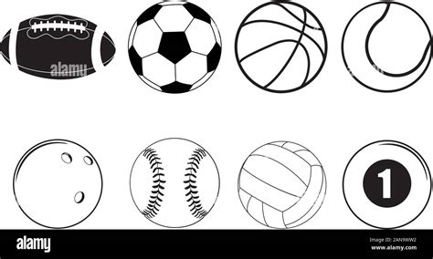 Set Of Silhouette Sport Balls Icon Collection On White Background Stock