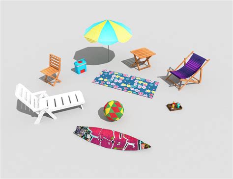 3d Model 10 Low Poly Beach Props Pack Vr Ar Low Poly Cgtrader