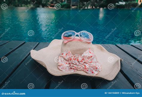 hat and sunglasses on the swimming pool summer holiday concept stock image image of flat