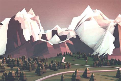 Mountain Low Poly Digital Art Artwork Nature Road Forest Trees