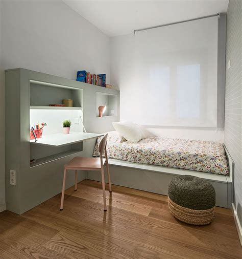 These spaces might be small but they are practical, too. Desk-Embedded Bed Furniture : small bedroom furniture