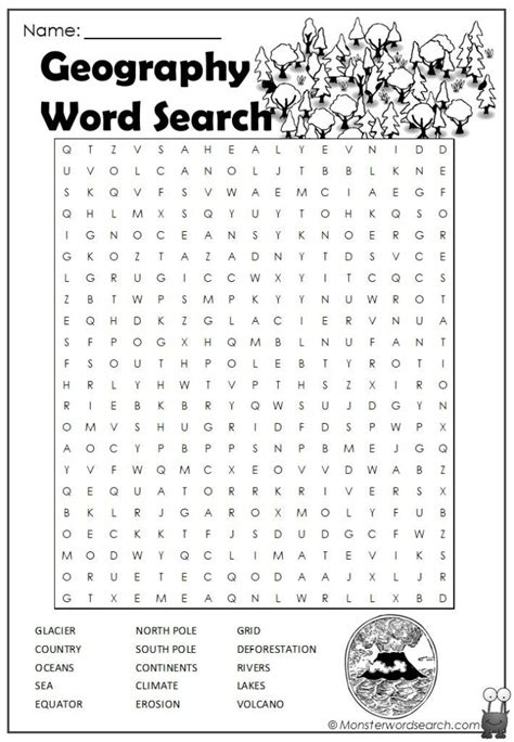 Geography Word Search Monster Word Search Geography Lessons Kids