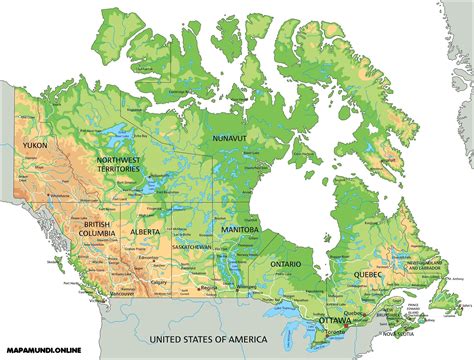 Mapa de Canadá Político Físico Descargar Colorear Mudo