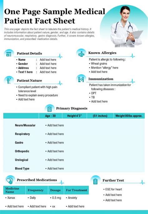 One Page Sample Medical Patient Fact Sheet Presentation Report