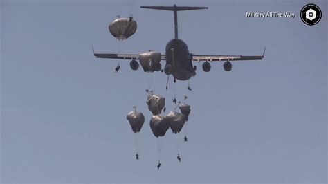 Paratroopers Static Line Jump From C 17 Raviation