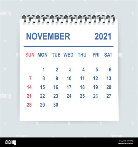 November 2021 Calendar Leaf Calendar 2021 In Flat Style Vector