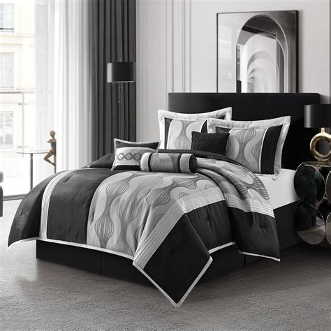 Lanco Black Silver Comforter Set California King Size 7 Pieces