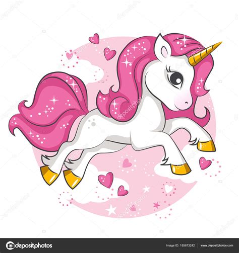 Cute Little Pink Magical Unicorn Vector Design White Background Print ⬇