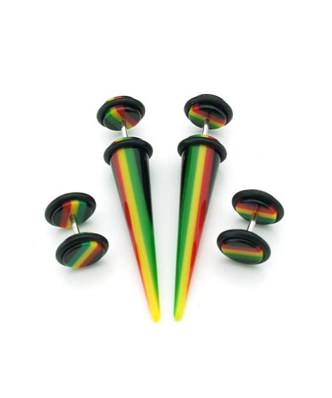 2 Pairs Rasta Design Acrylic Fake Plugs And Tapers Cheaters 0g