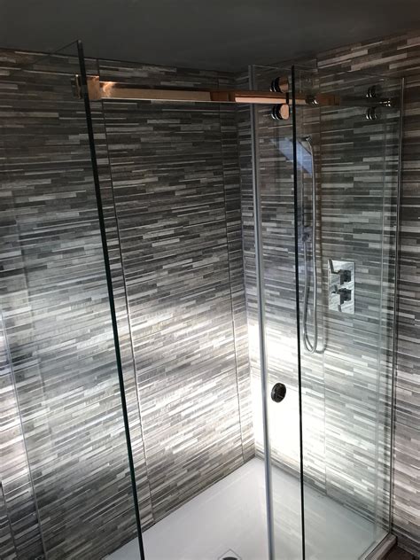 low height 1850mm frameless 2 sided sliding shower enclosure in london custom glass shower
