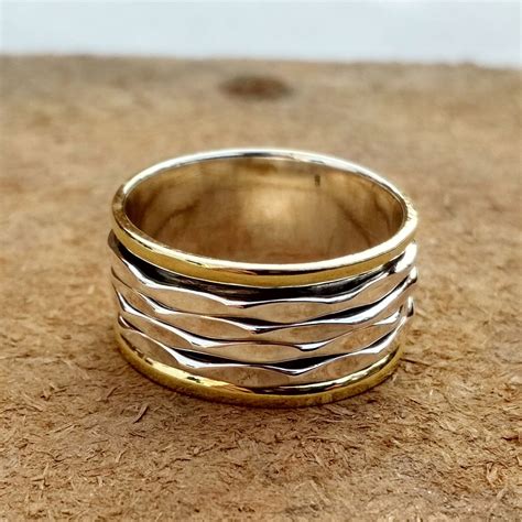 Two Tone 925 Sterling Silver Ring Spinning Spinner Ring Meditation