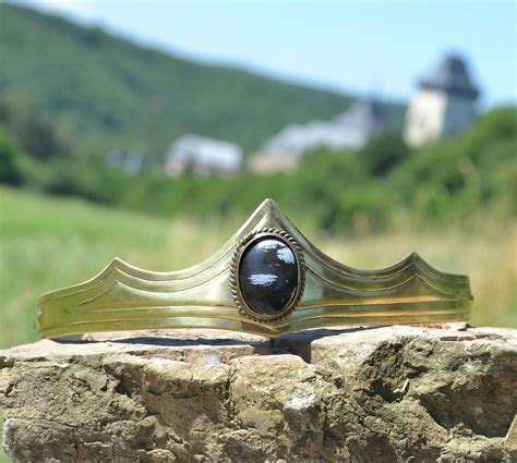 Royal Brass Crown With Obsidian Diademe Tiara Adjustable Etsy In 2022